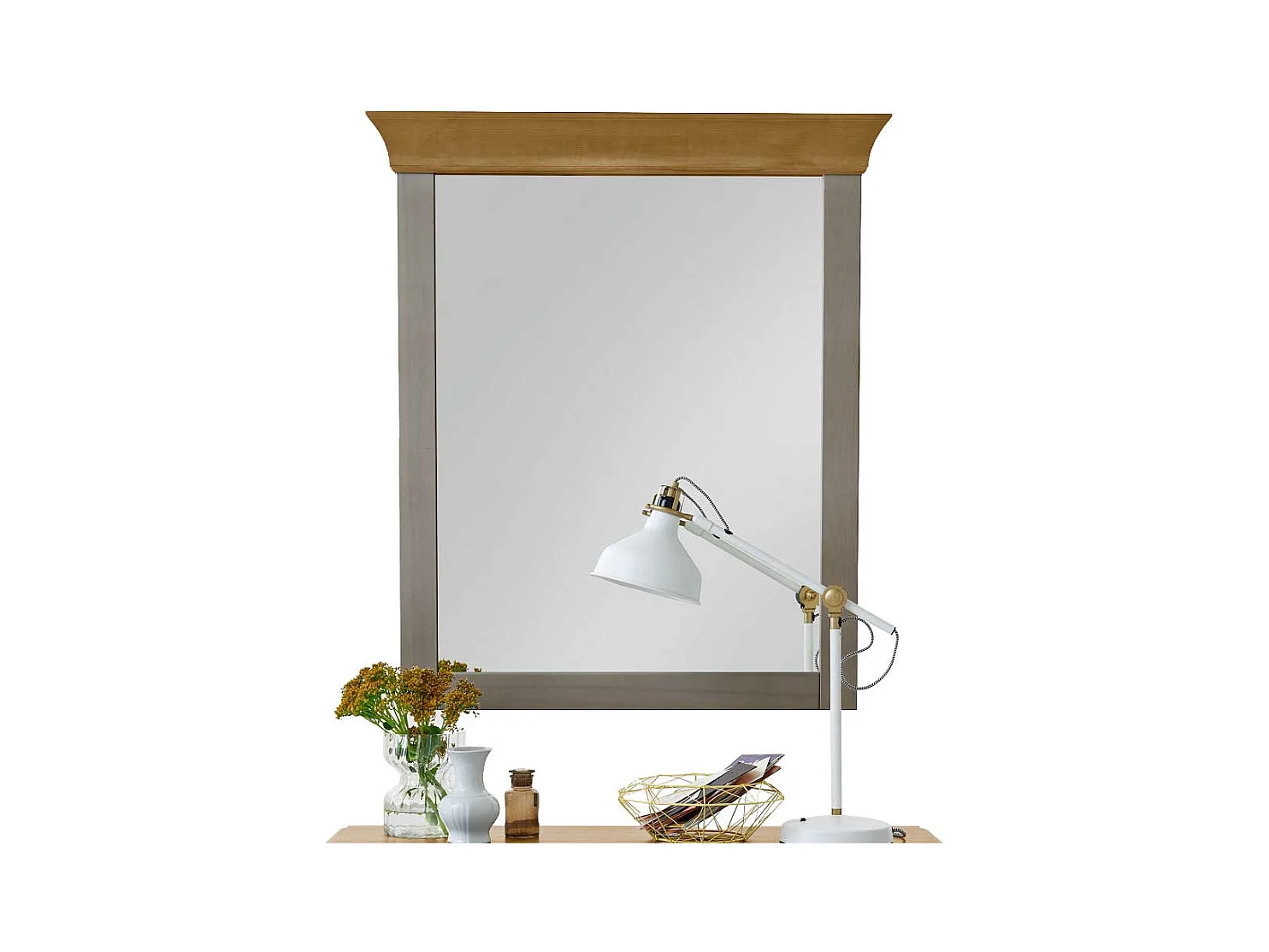 Garderobenspiegel in Grau Kiefer Massivholz