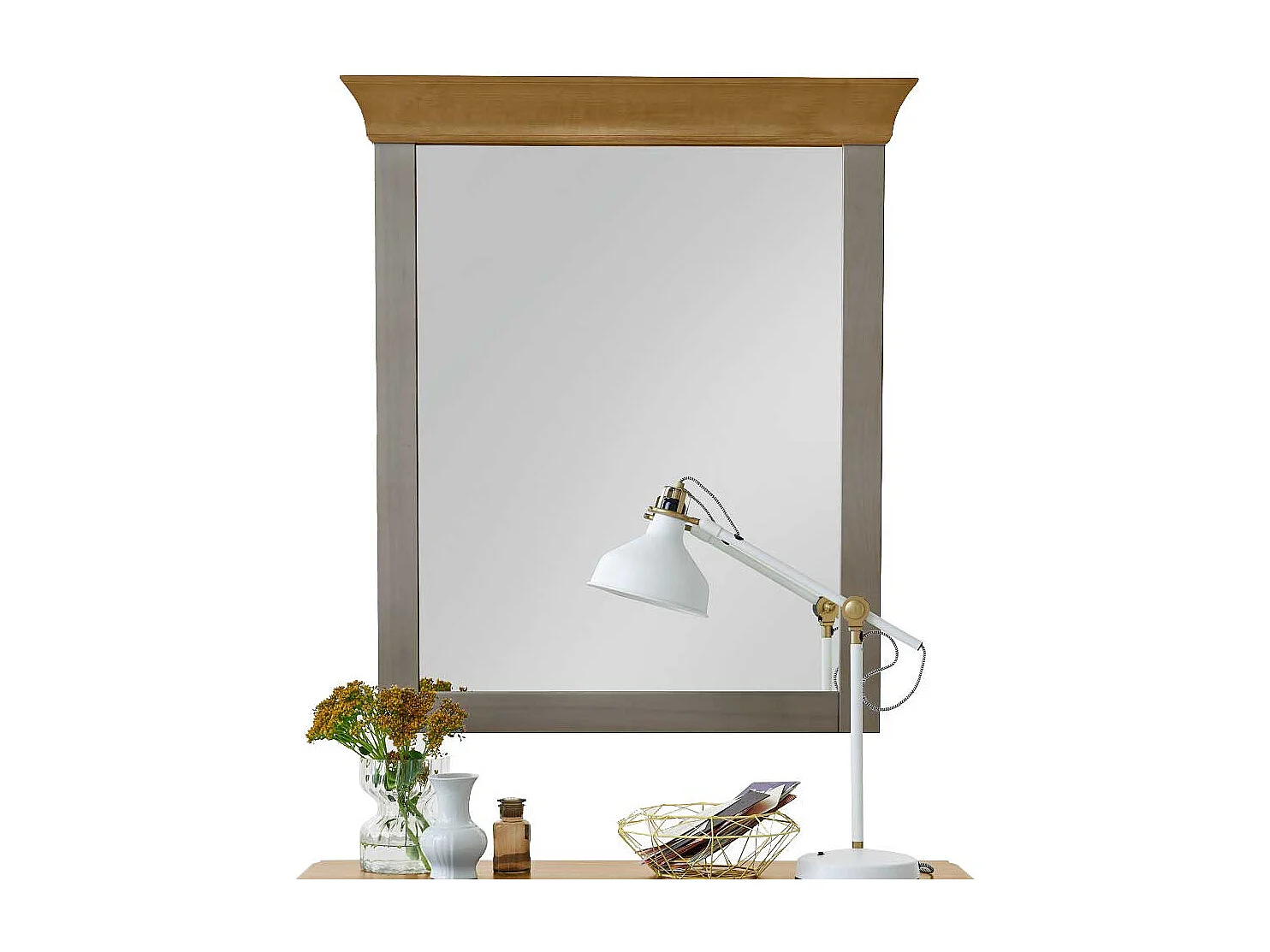 Garderobenspiegel in Grau Kiefer Massivholz