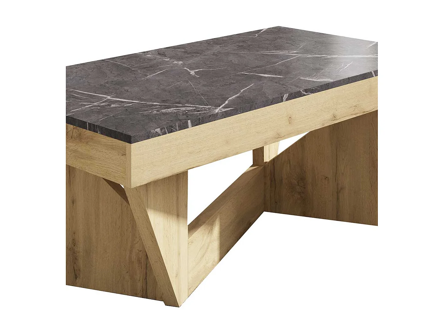 Salontisch in Dunkelgrau und Wildeiche Optik hochklappbarer Tischplatte