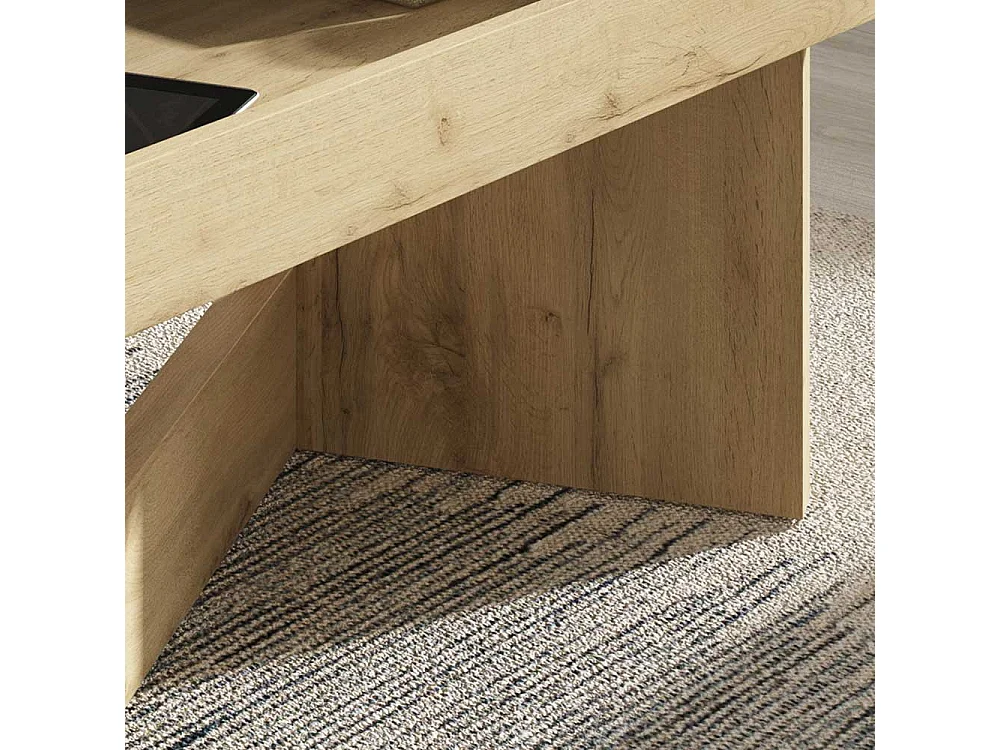 Salontisch in Dunkelgrau und Wildeiche Optik hochklappbarer Tischplatte