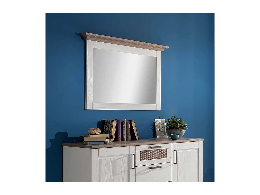 Garderobenspiegel in Weiß Taupe Pinie Massivholz