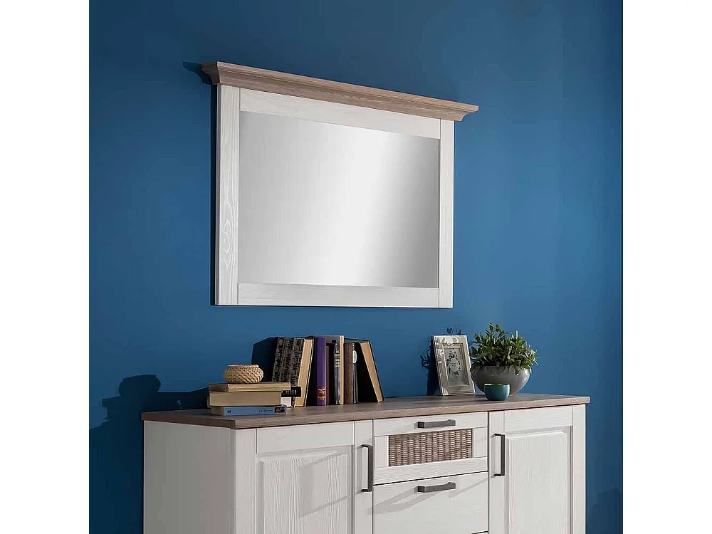 Garderobenspiegel in Weiß Taupe Pinie Massivholz