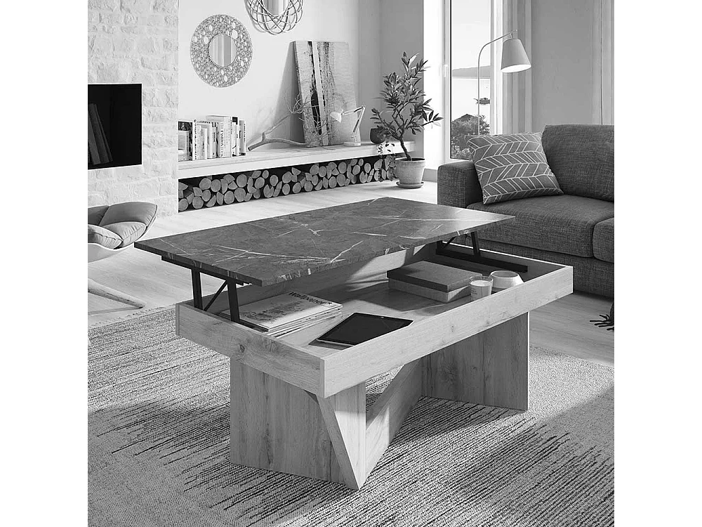 Wohnzimmertisch in Schwarzgrau und Dunkelgrau hochklappbarer Tischplatte