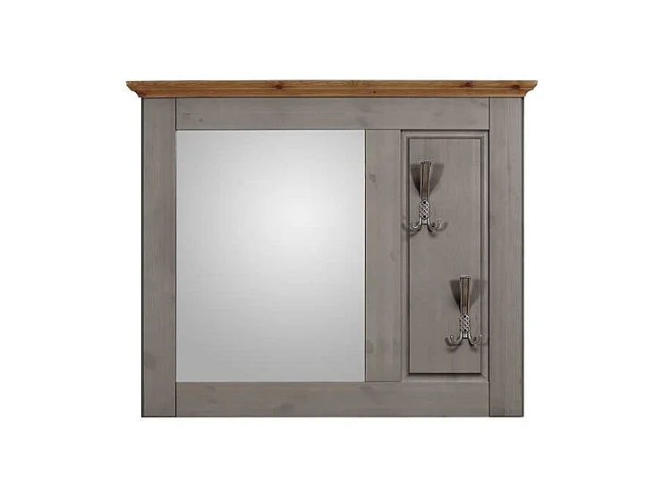 Landhaus Wandspiegel in Grau Kiefer massiv mit Haken