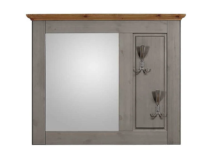 Landhaus Wandspiegel in Grau Kiefer massiv mit Haken