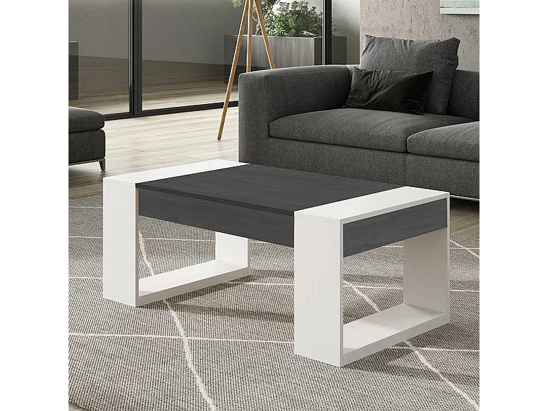 Sofatisch in Schwarzgrau und Weiß hochklappbarer Tischplatte