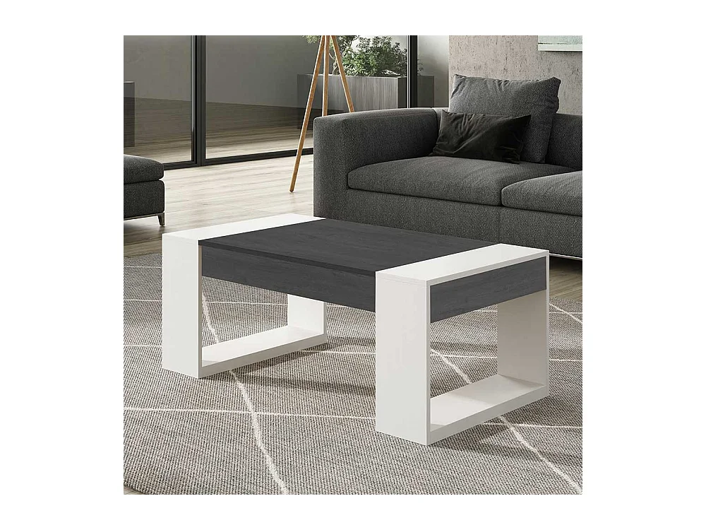 Sofatisch in Schwarzgrau und Weiß hochklappbarer Tischplatte