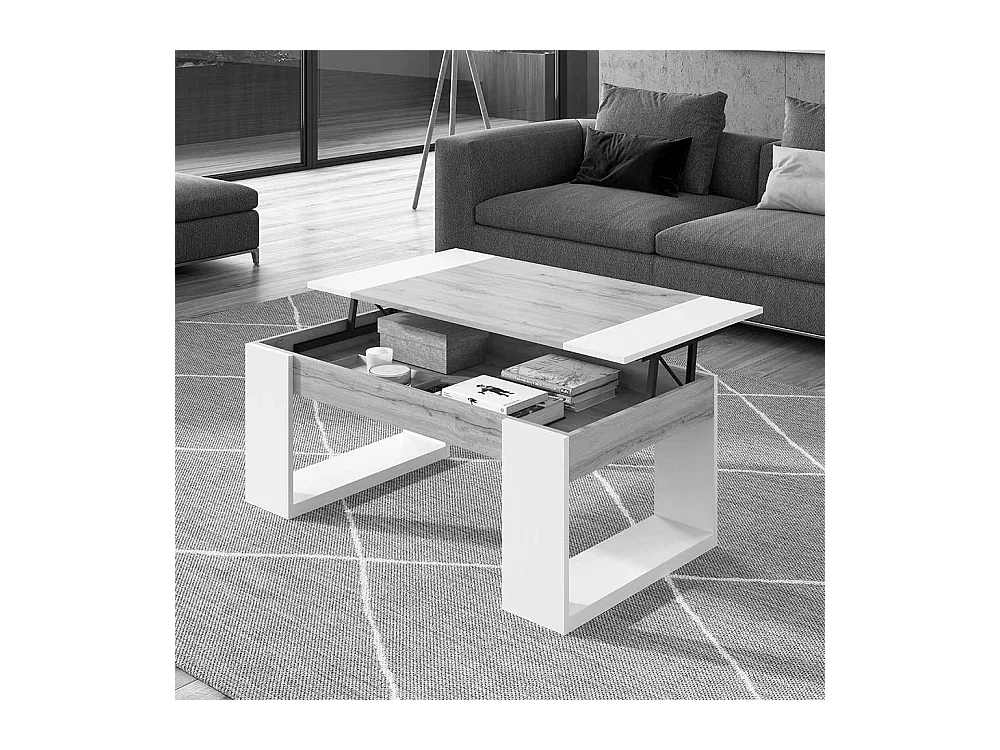 Sofatisch in Schwarzgrau und Weiß hochklappbarer Tischplatte