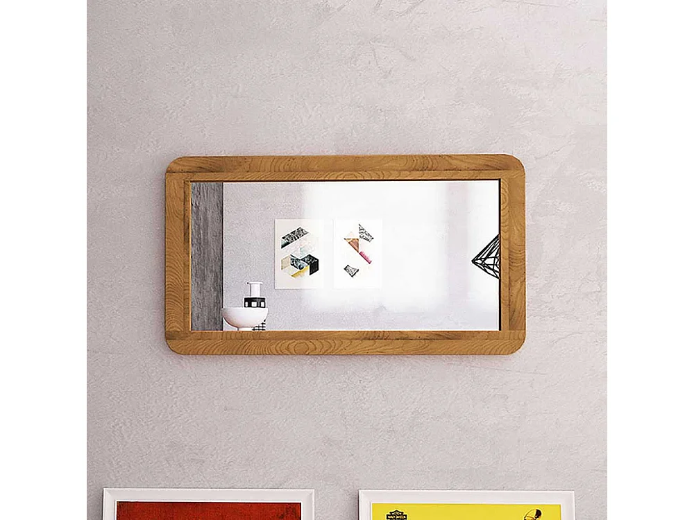 Wandspiegel aus Wildeiche Massivholz und Spiegelglas 60 cm hoch