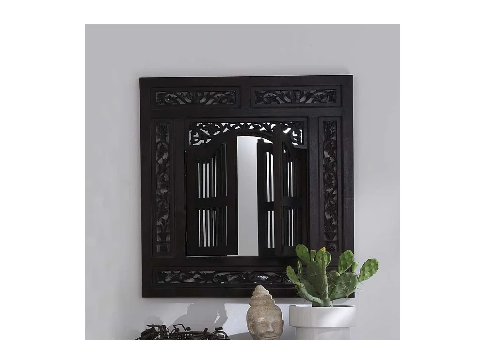 Landhausspiegel in Schwarzbraun Fensterläden