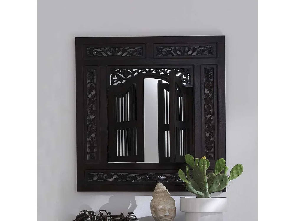 Landhausspiegel in Schwarzbraun Fensterläden