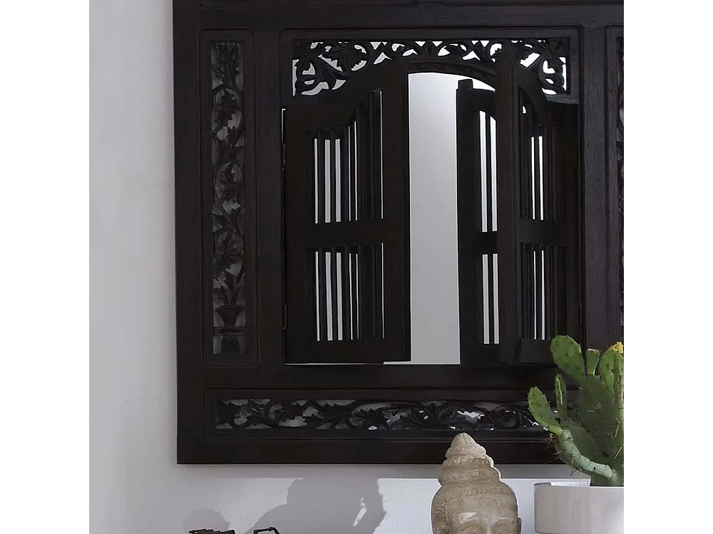 Landhausspiegel in Schwarzbraun Fensterläden