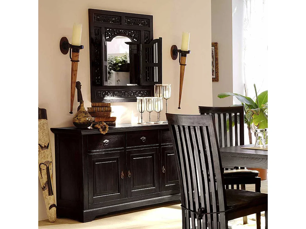 Landhausspiegel in Schwarzbraun Fensterläden