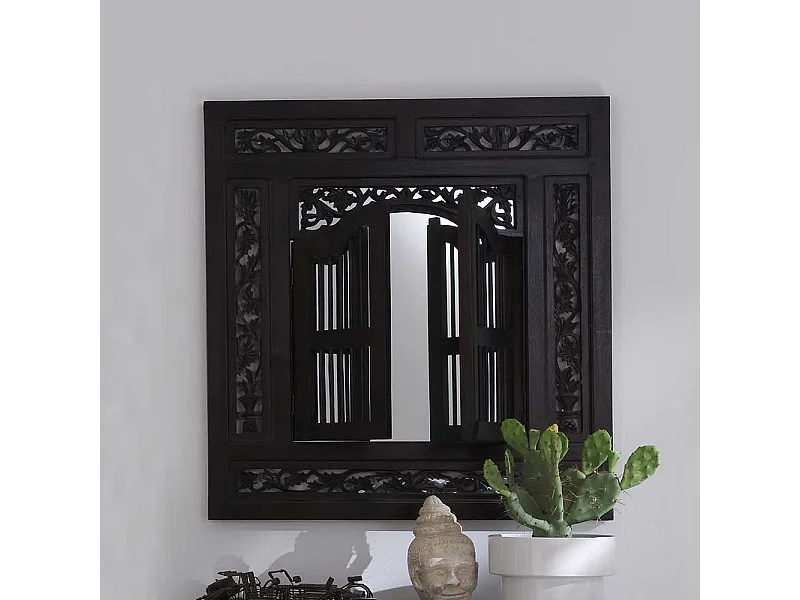 Landhausspiegel in Schwarzbraun Fensterläden