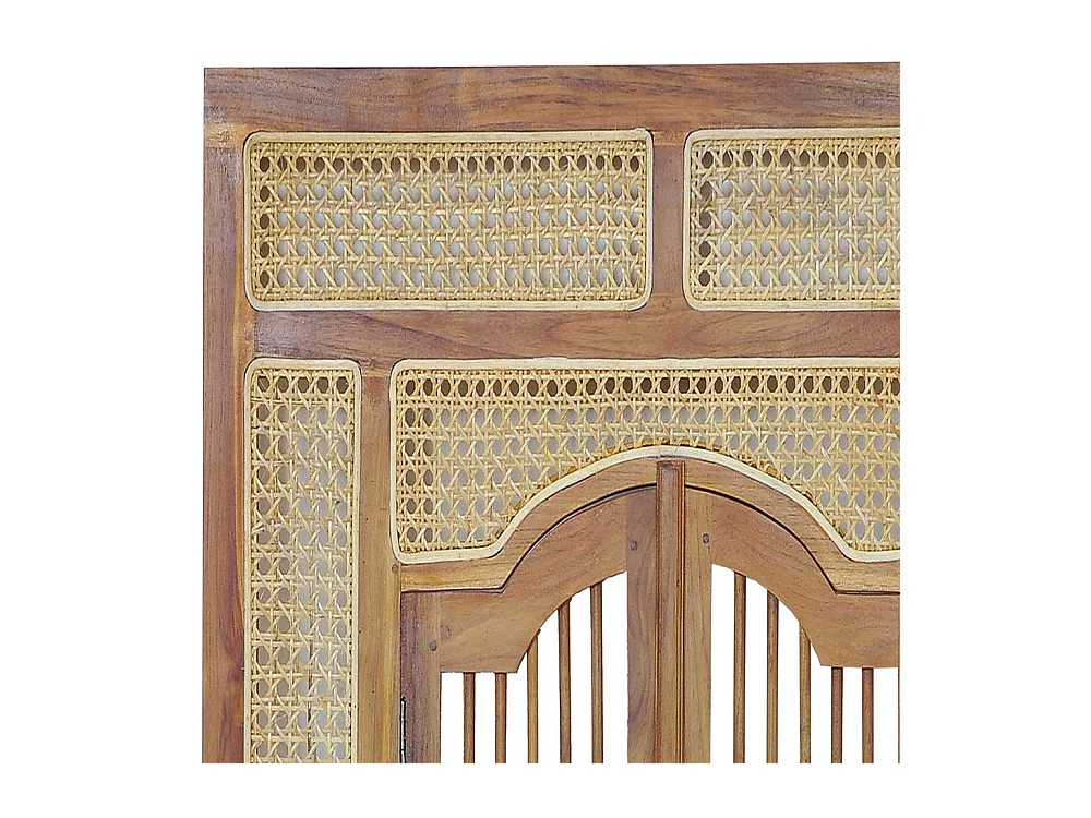 Spiegel mit Fenster aus Teak Massivholz Rattan Geflecht