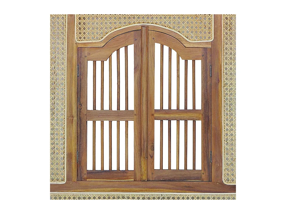 Spiegel mit Fenster aus Teak Massivholz Rattan Geflecht