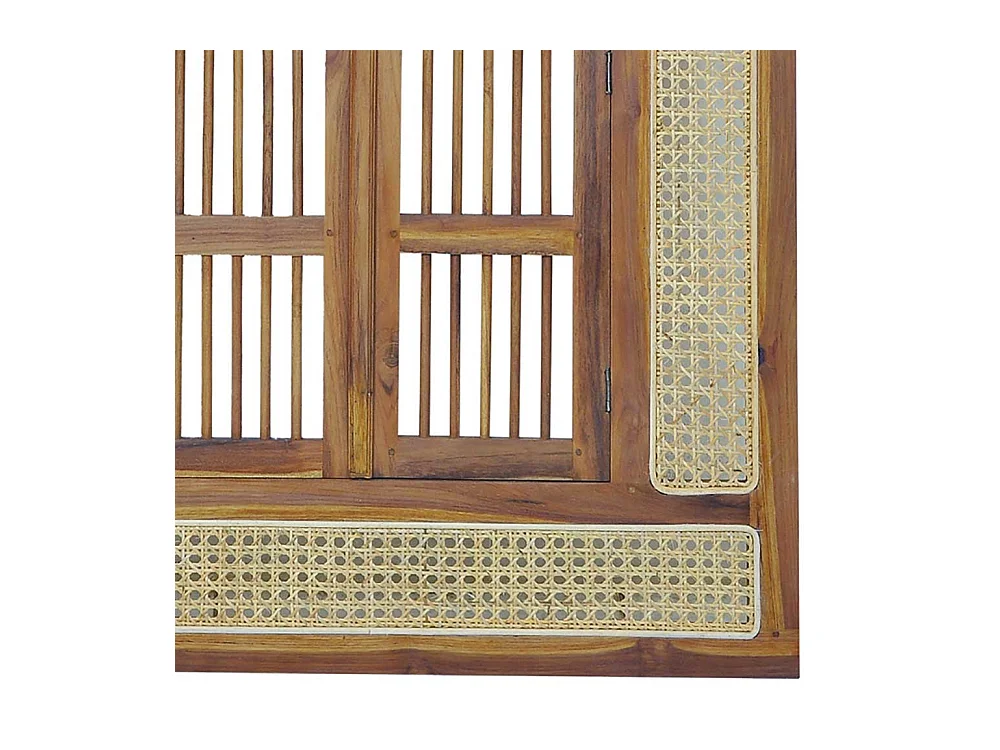 Spiegel mit Fenster aus Teak Massivholz Rattan Geflecht