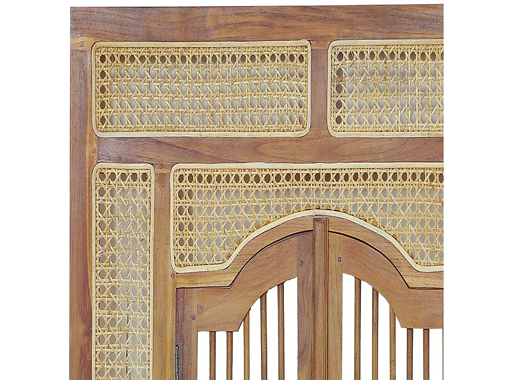 Spiegel mit Fenster aus Teak Massivholz Rattan Geflecht