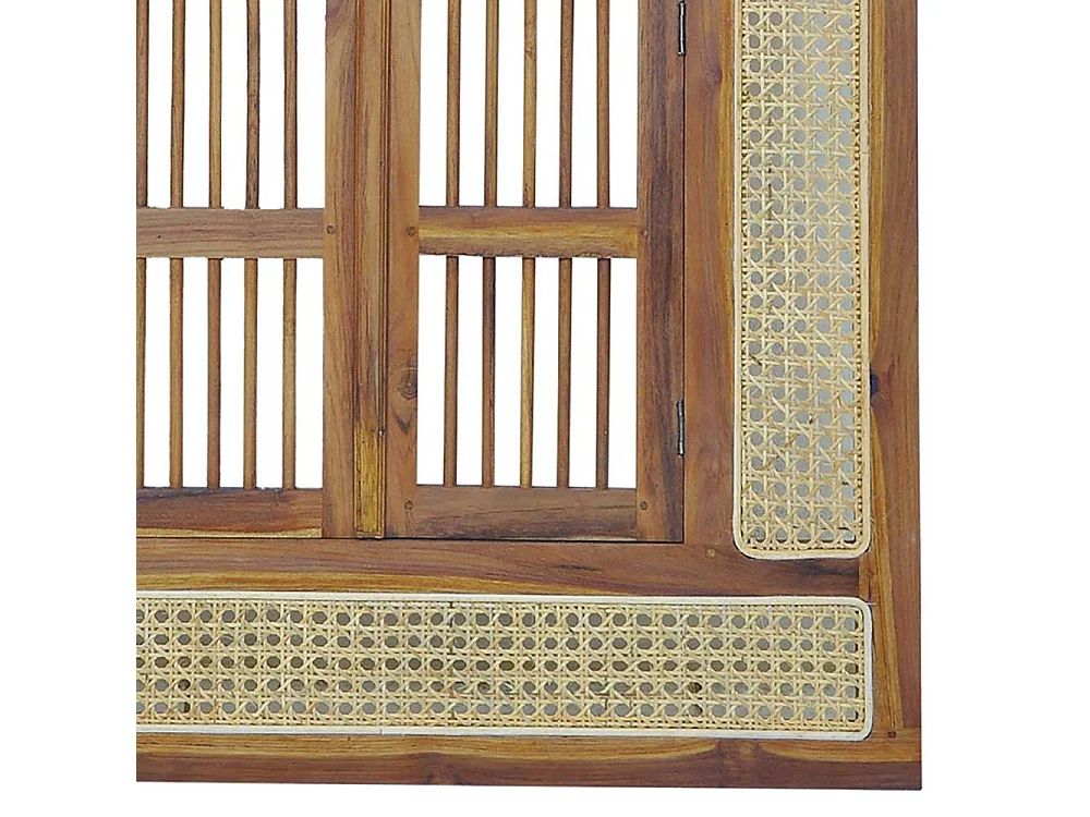 Spiegel mit Fenster aus Teak Massivholz Rattan Geflecht