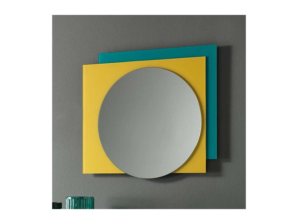 Designerspiegel in Türkis und Gelb rund
