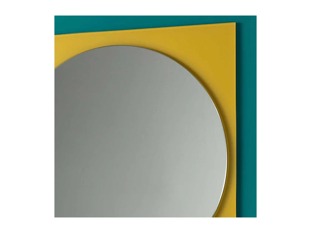 Designerspiegel in Türkis und Gelb rund