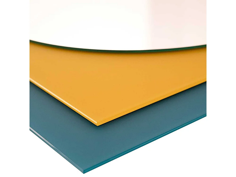 Designerspiegel in Türkis und Gelb rund