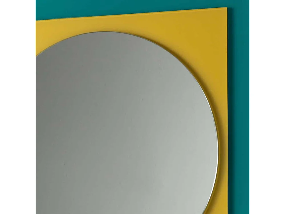 Designerspiegel in Türkis und Gelb rund