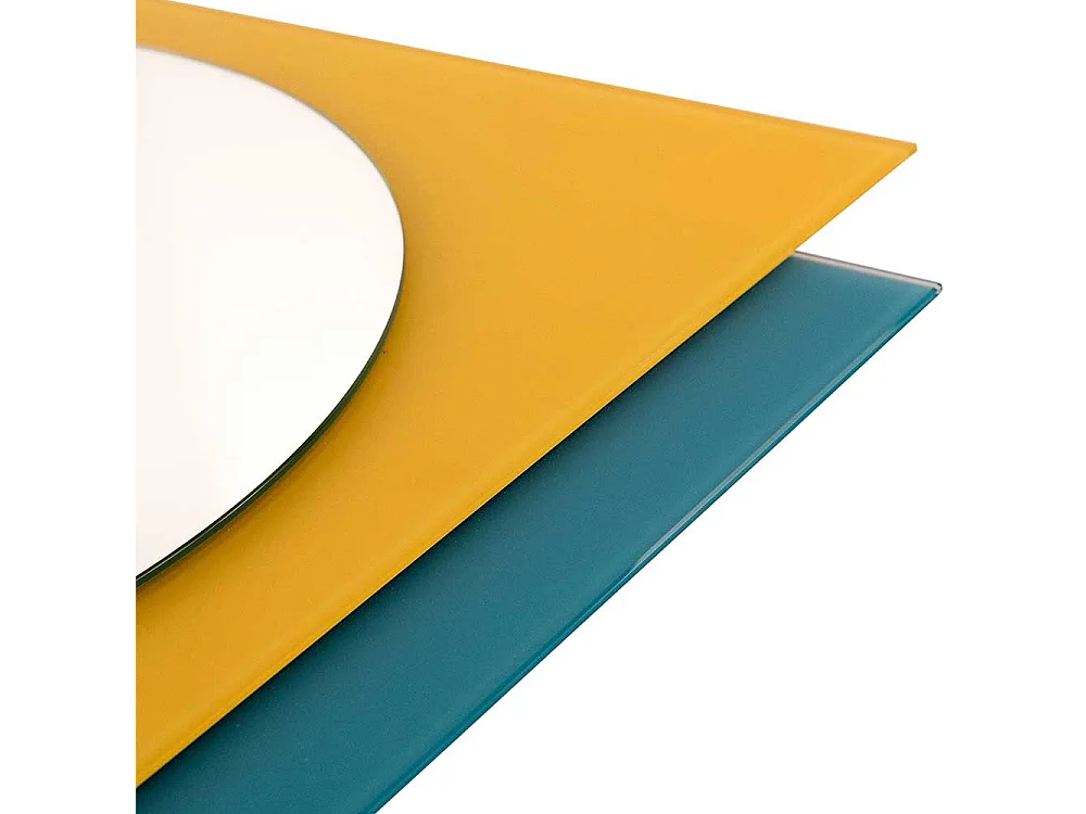 Designerspiegel in Türkis und Gelb rund