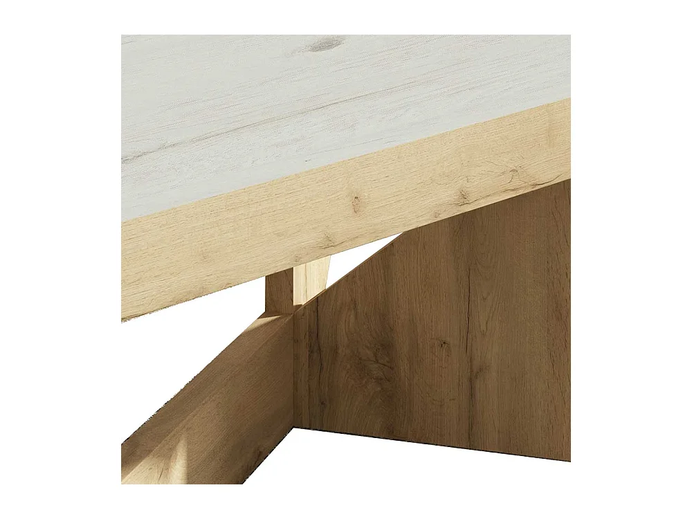 Designercouchtisch in Wildeichefarben und Creme Weiß hochklappbarer Tischplatte