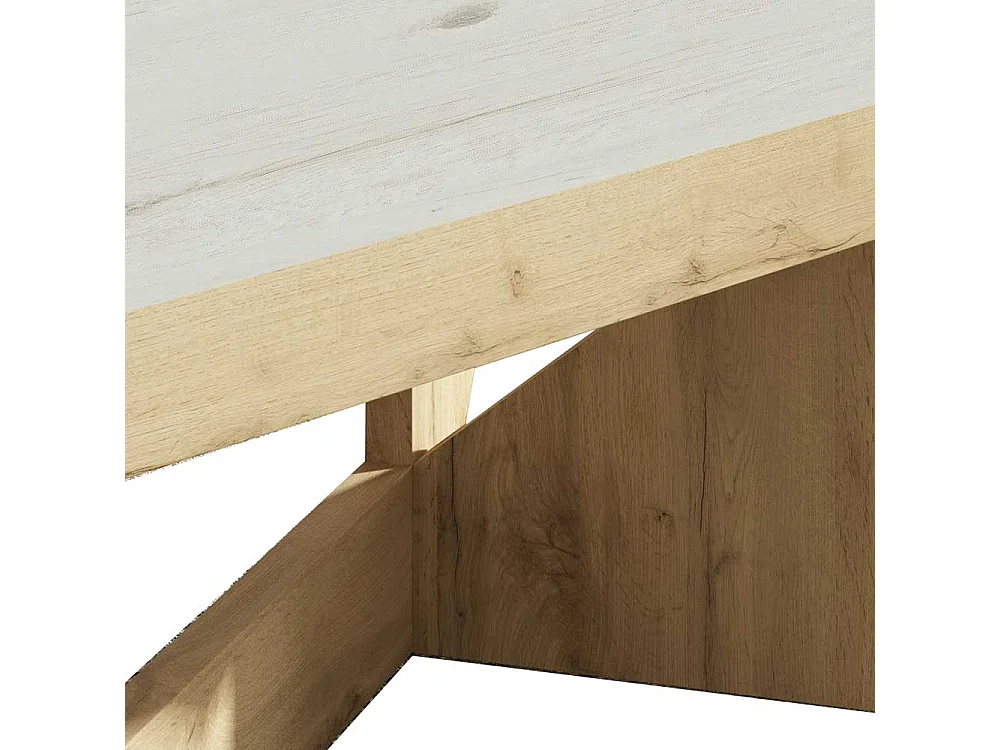 Designercouchtisch in Wildeichefarben und Creme Weiß hochklappbarer Tischplatte