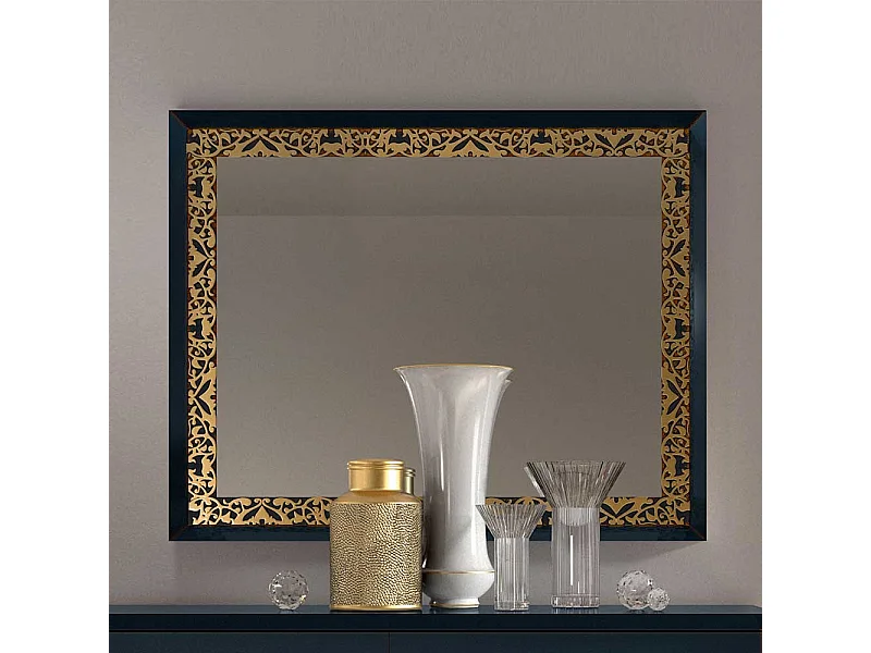 Italienischer Wandspiegel in Dunkelblau und Goldfarben 100 cm breit