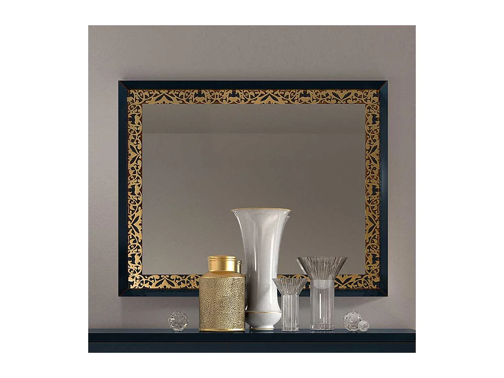 Italienischer Wandspiegel in Dunkelblau und Goldfarben 100 cm breit