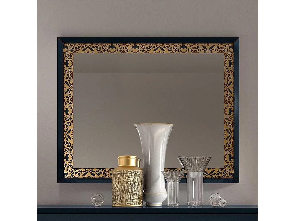 Italienischer Wandspiegel in Dunkelblau und Goldfarben 100 cm breit