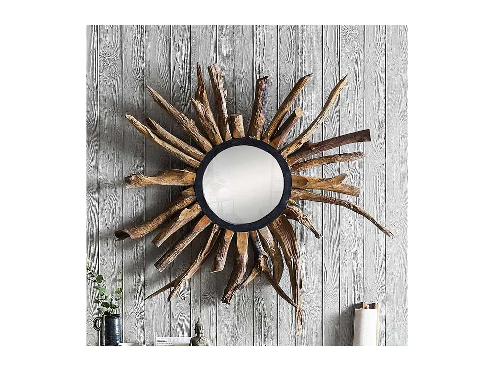 Rustikaler Spiegel aus Suar Massivholz 90 cm breit