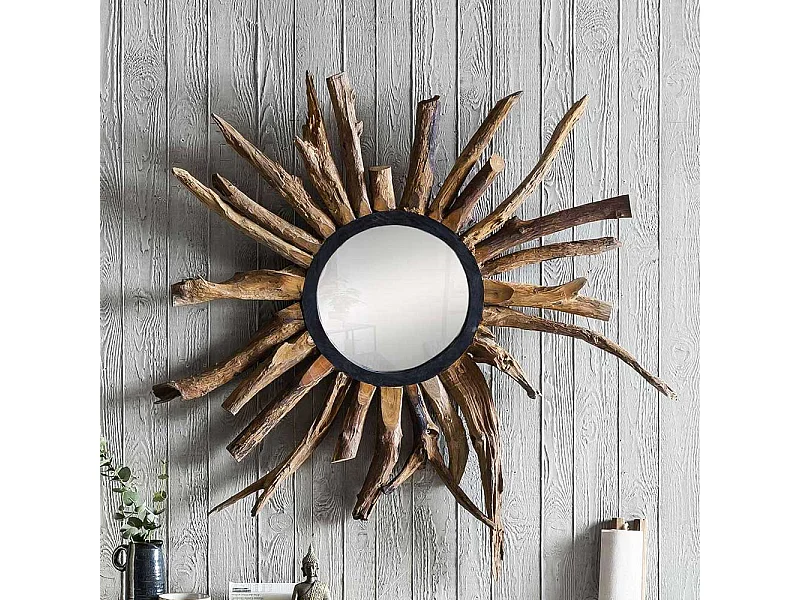 Rustikaler Spiegel aus Suar Massivholz 90 cm breit