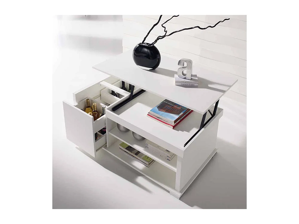 Wohnzimmer Couchtisch in Weiß Tischplatte hochklappbar