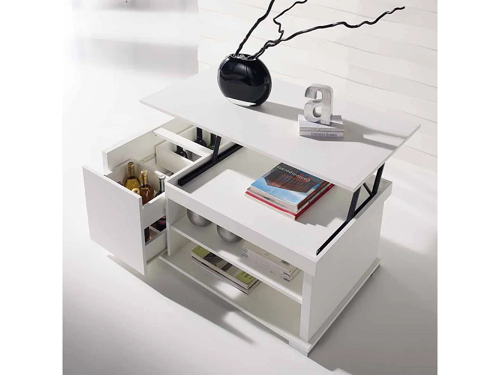 Wohnzimmer Couchtisch in Weiß Tischplatte hochklappbar
