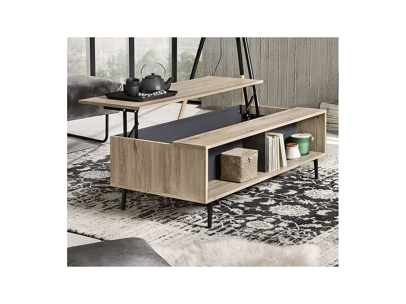 Verstellbarer Couchtisch mit hochklappbarer Tischplatte 100 cm breit