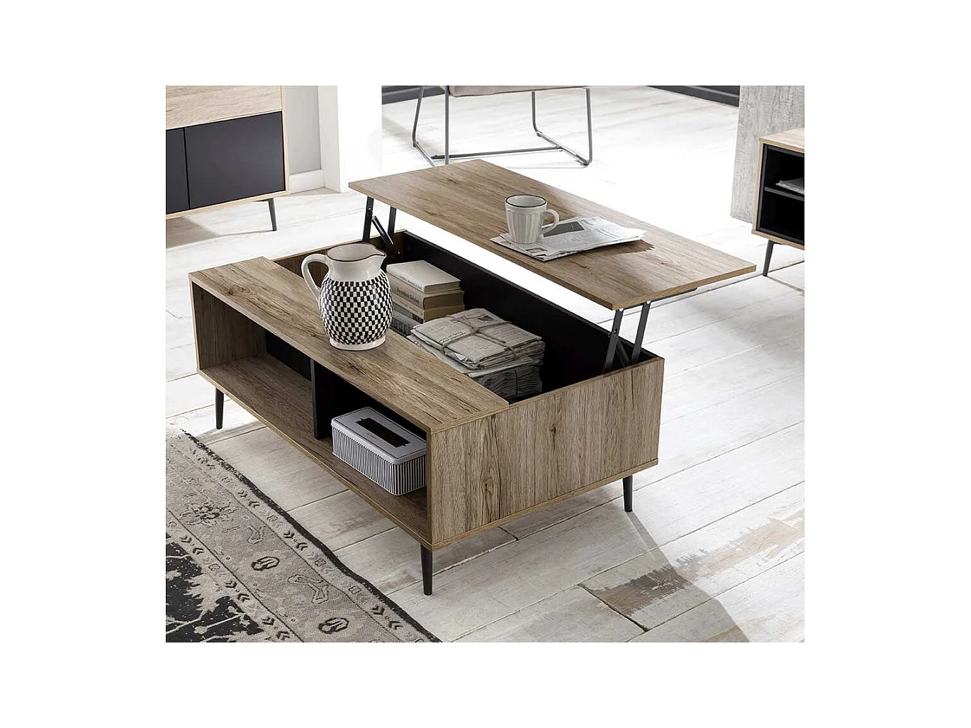 Verstellbarer Couchtisch mit hochklappbarer Tischplatte 100 cm breit