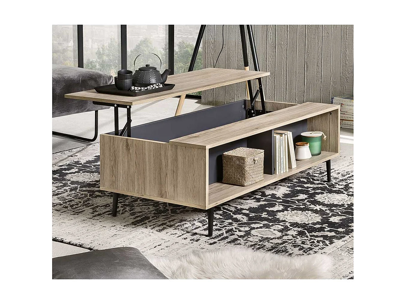 Verstellbarer Couchtisch mit hochklappbarer Tischplatte 100 cm breit