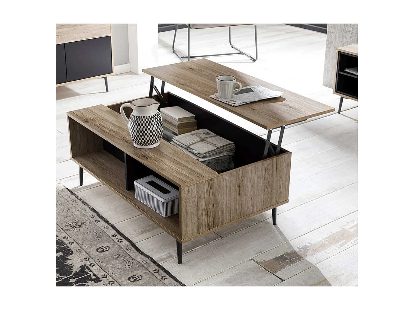 Verstellbarer Couchtisch mit hochklappbarer Tischplatte 100 cm breit