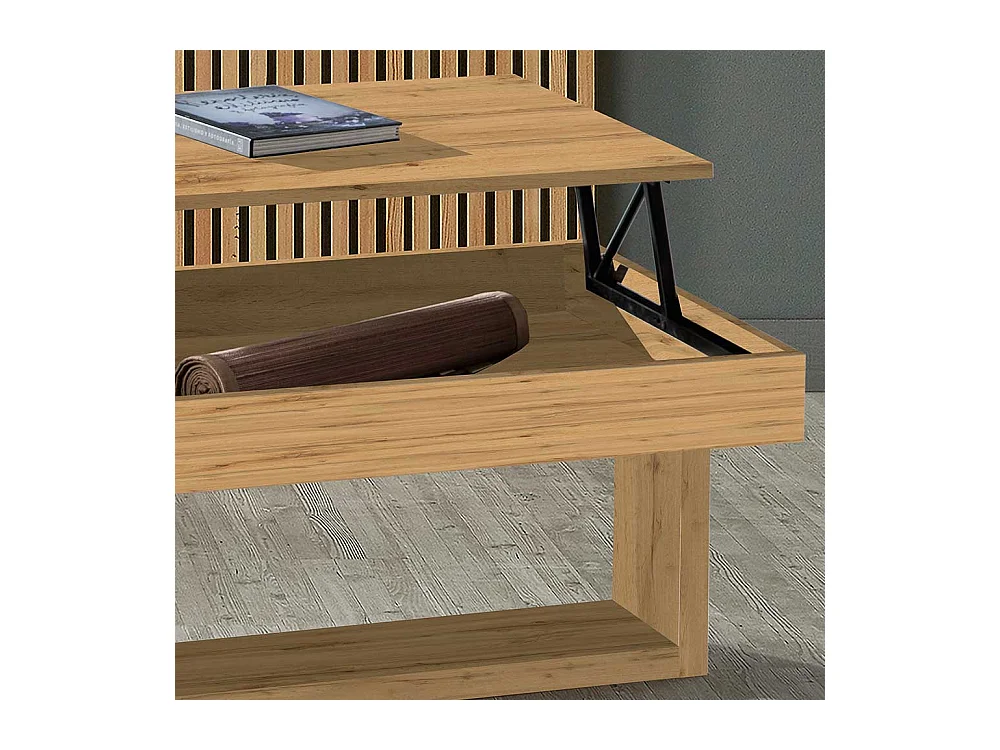 Designercouchtisch in Weiß und Wildeiche Optik hochklappbarer Tischplatte