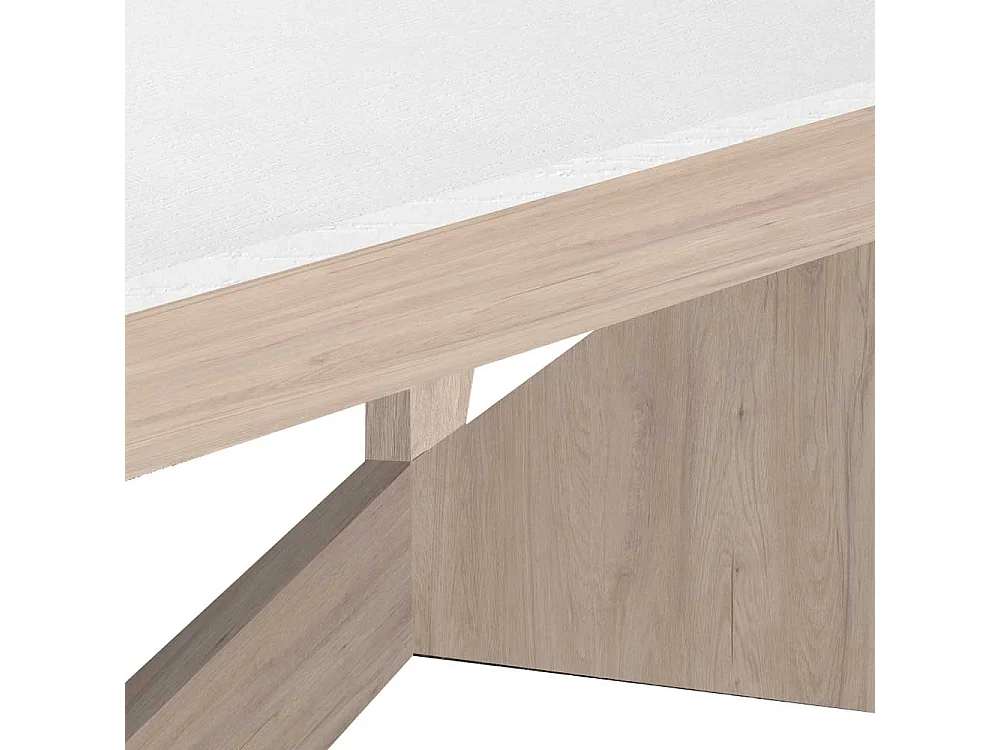 Designercouchtisch in Weiß und Eiche Bianco hochklappbarer Tischplatte