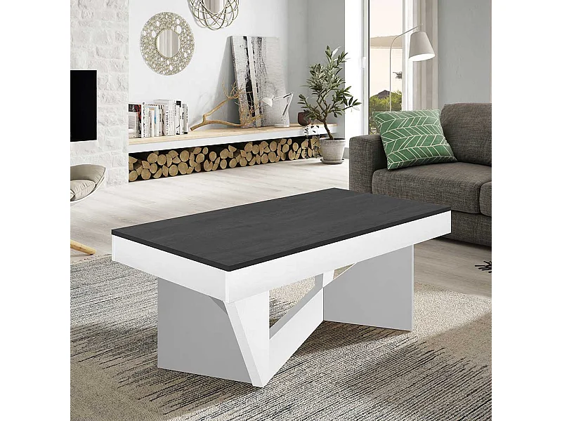 Couchtisch in Schwarzgrau und Weiß hochklappbarer Tischplatte