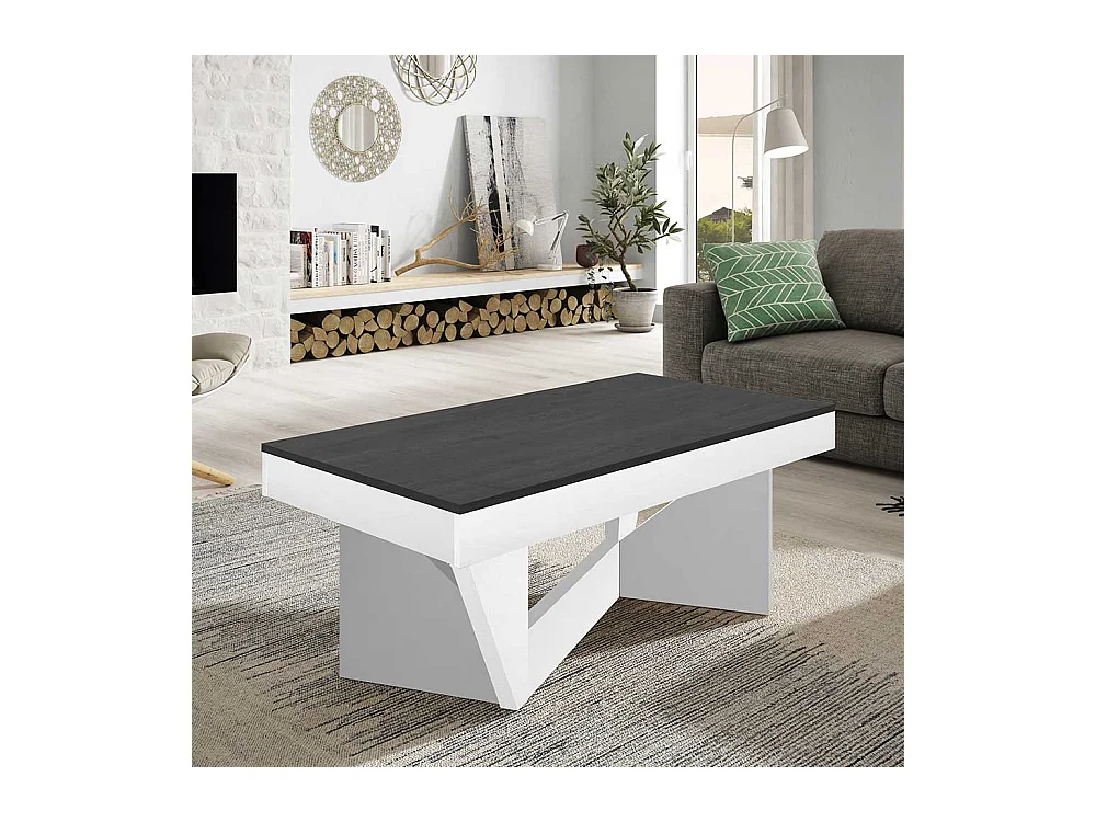 Couchtisch in Schwarzgrau und Weiß hochklappbarer Tischplatte