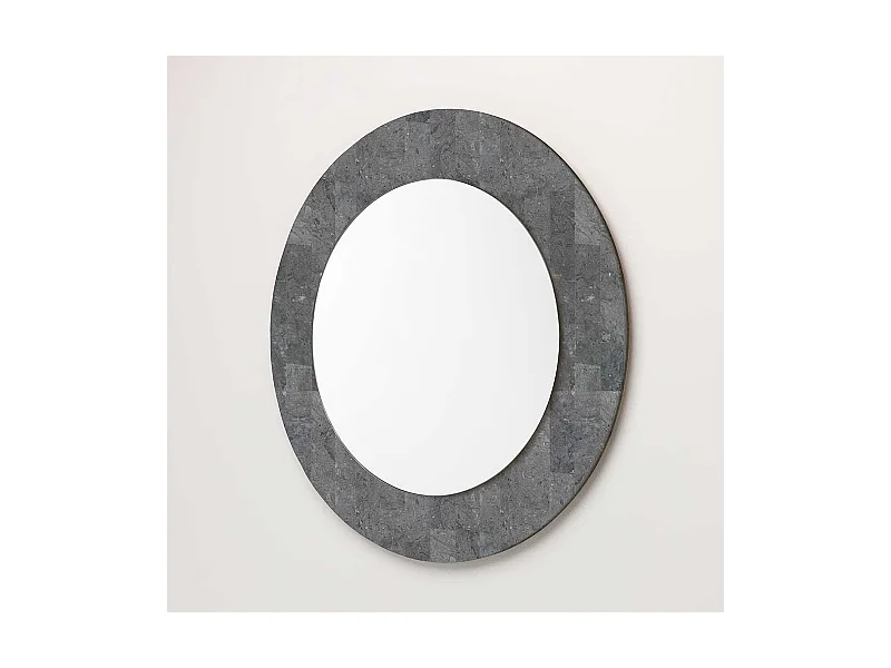 Runder Spiegel mit Steinrahmen Grau