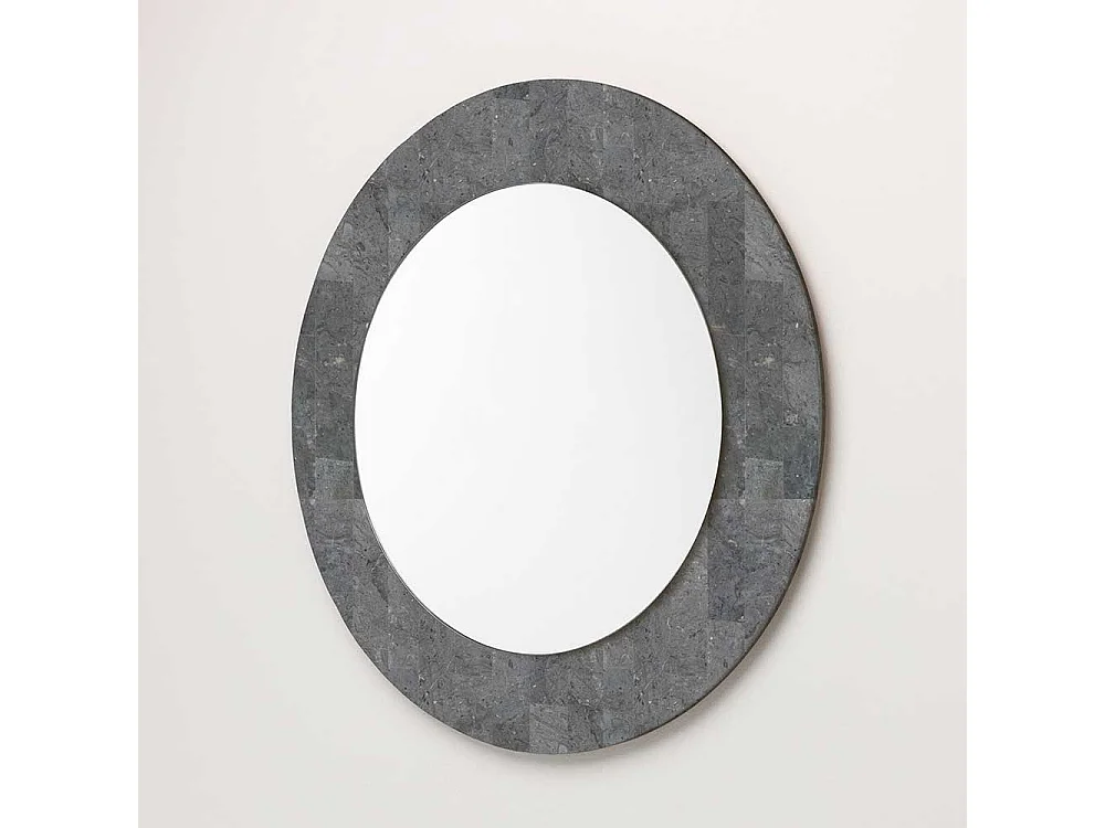Runder Spiegel mit Steinrahmen Grau