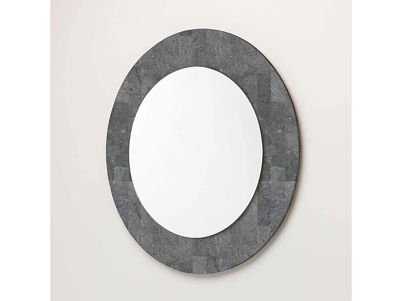 Runder Spiegel mit Steinrahmen Grau