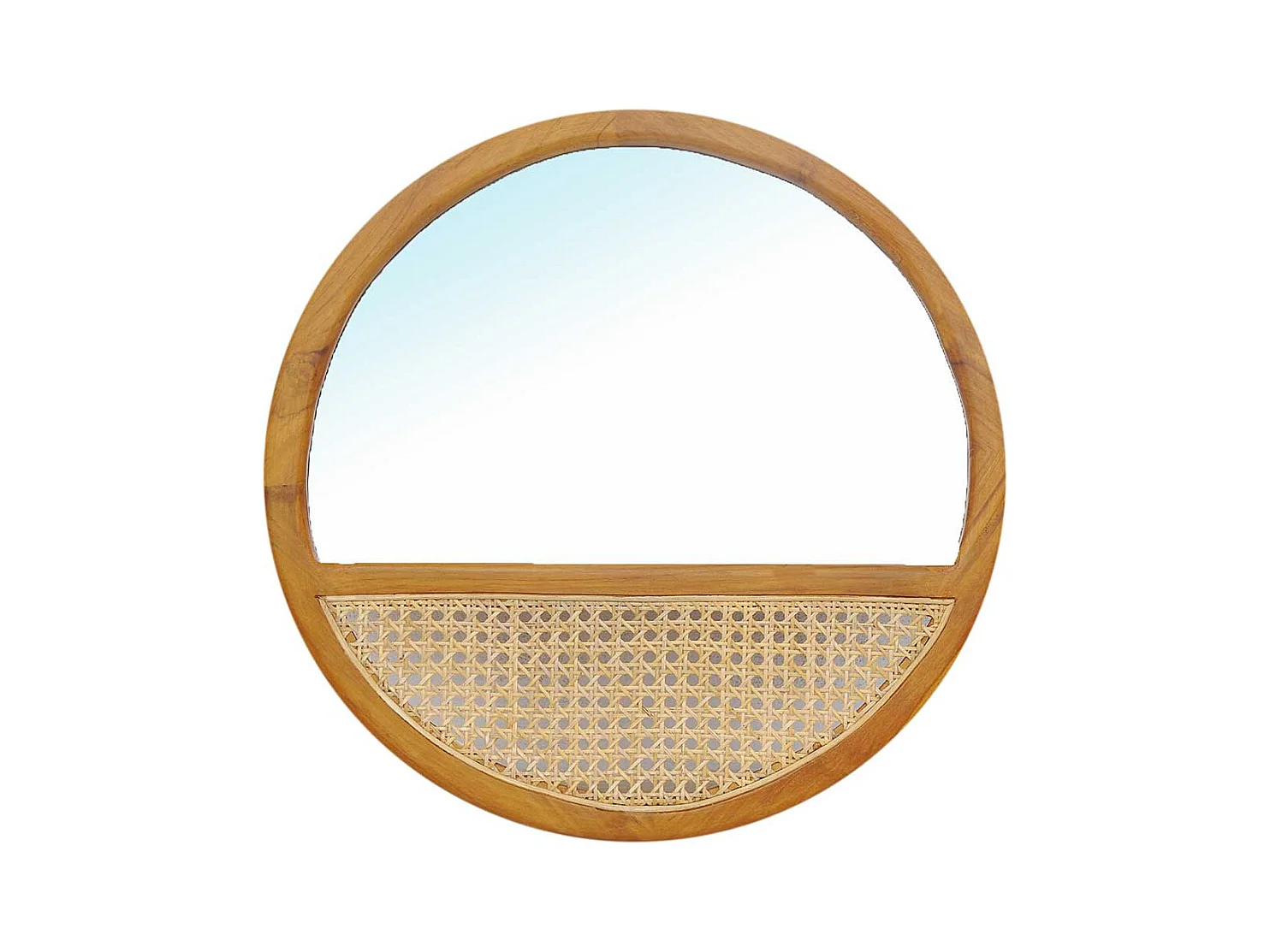 Garderobenspiegel 60 cm aus Teak Massivholz und Rattan Skandi Design