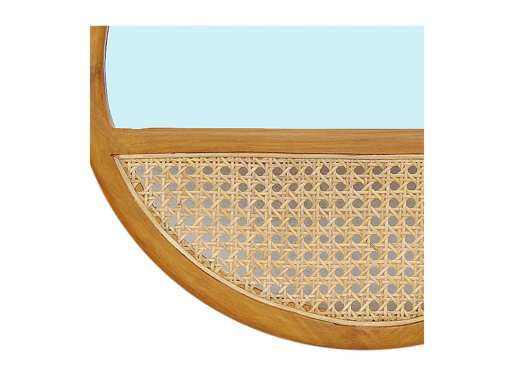 Garderobenspiegel 60 cm aus Teak Massivholz und Rattan Skandi Design
